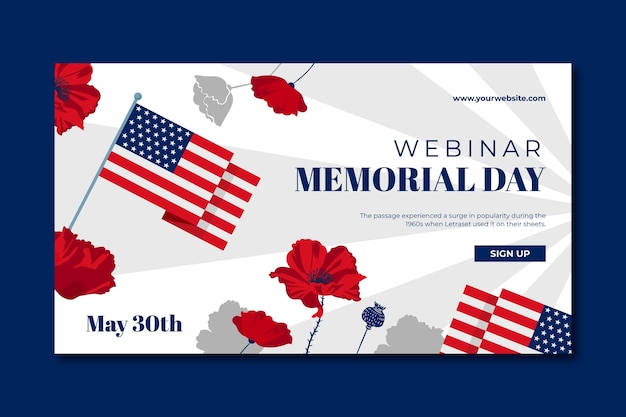 Free vector webinar template for usa memorial day celebration