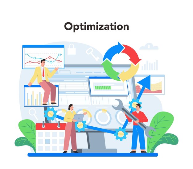 Website analyst concept Web page improvement for business promotion and optimization Website analysis to get data for SEO Isolated flat illustration