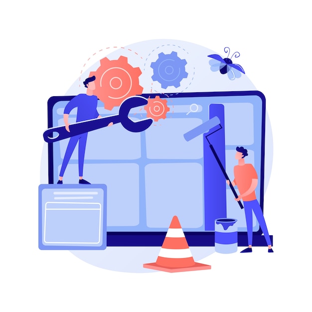 Free Vector website maintenance abstract concept vector illustration. website service, webpage seo maintenance, web design, corporate site professional support, security analysis, update abstract metaphor.