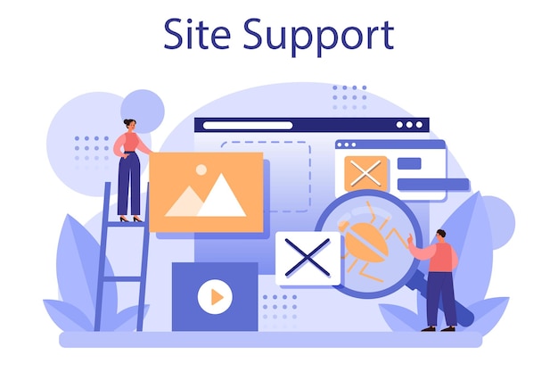 Free Vector website technical support concept idea of web page diagnostic service providing web site with updated information flat vector illustration