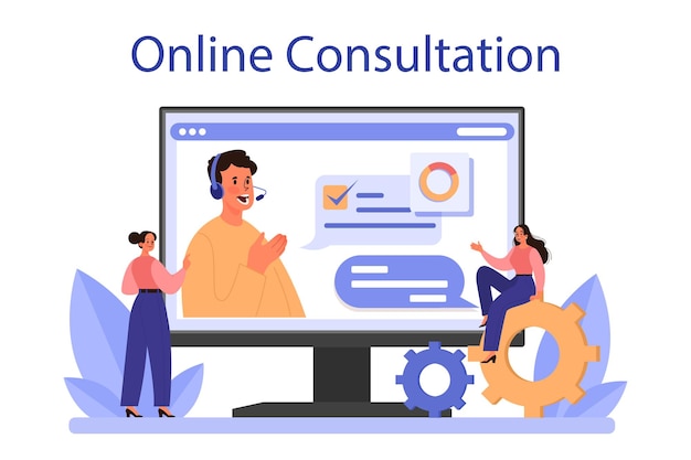 Free Vector website technical support online service or platform web page diagnostic service providing web site with updated information online consultation flat vector illustration