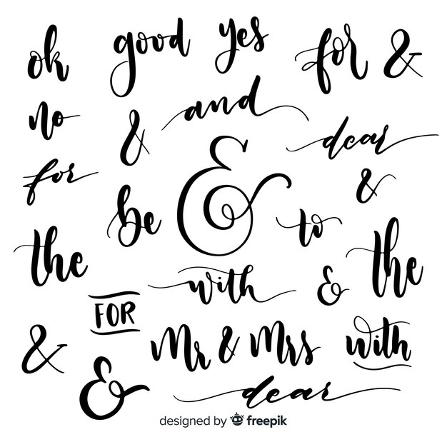 Wedding ampersands and catchwords lettering