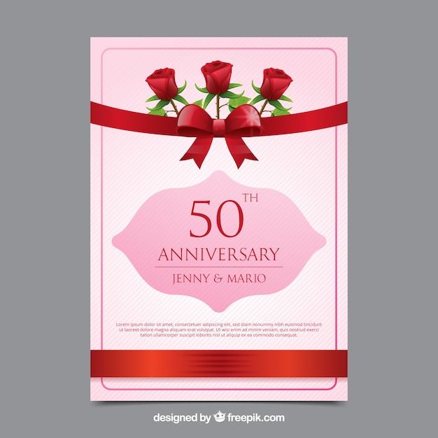 Free Vector wedding anniversary card in realistic style