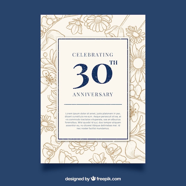 Free Vector wedding anniversary card in vintage style