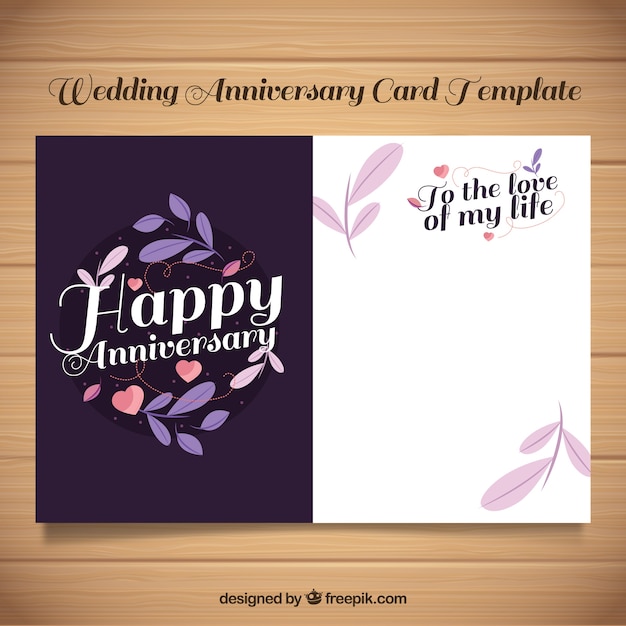 Free vector wedding anniversary card with leaves