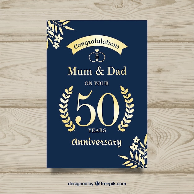 Free vector wedding anniversary card with ornaments