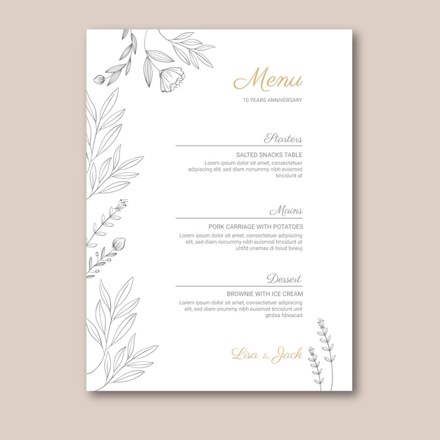 Wedding anniversary menu template