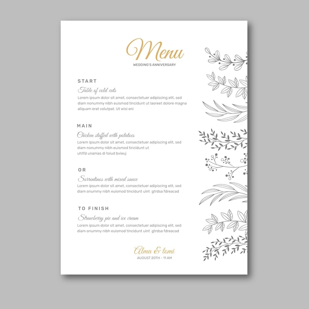 Wedding anniversary menu template