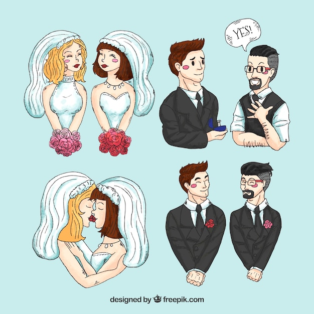 Free Vector wedding background of hand drawn homosexual couples