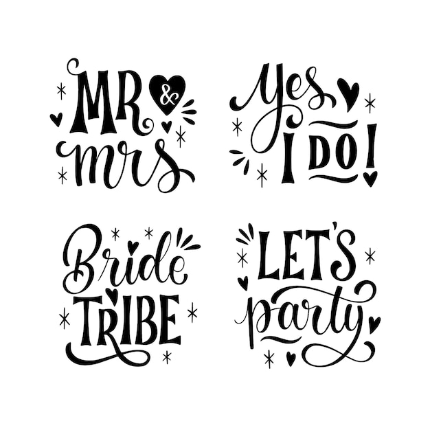 Wedding bridal lettering design set