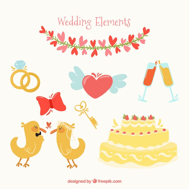 Free Vector wedding cake with cute couple of little birds