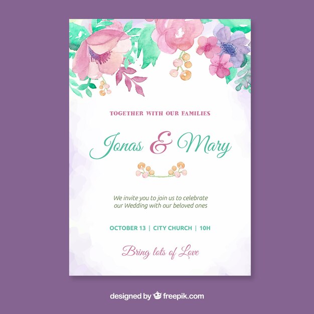 Wedding card invitation in watercolor style