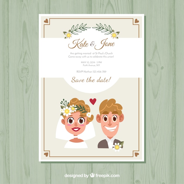 Wedding card invitation with flat style