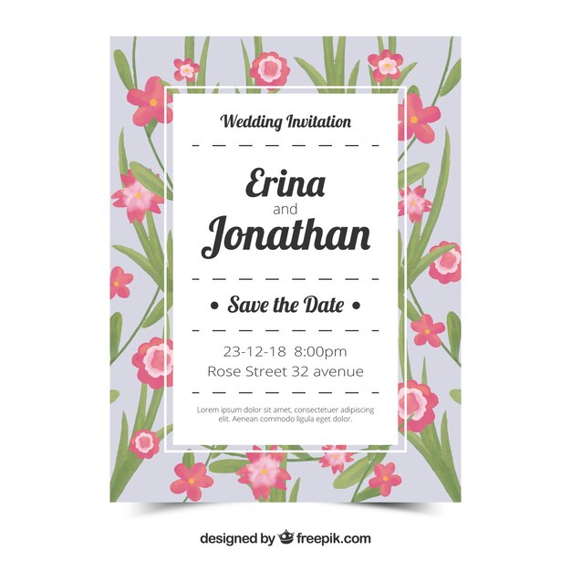 Free Vector wedding card invitation with floral ornaments