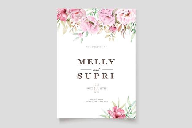 Free vector wedding card set with beautiful watercolor floral