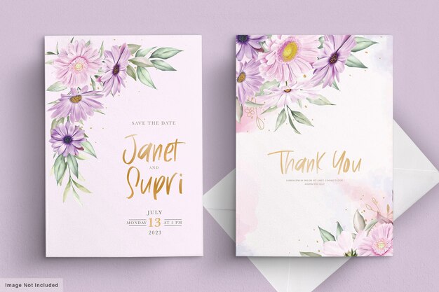 wedding card set with soft chrysanthemum flower