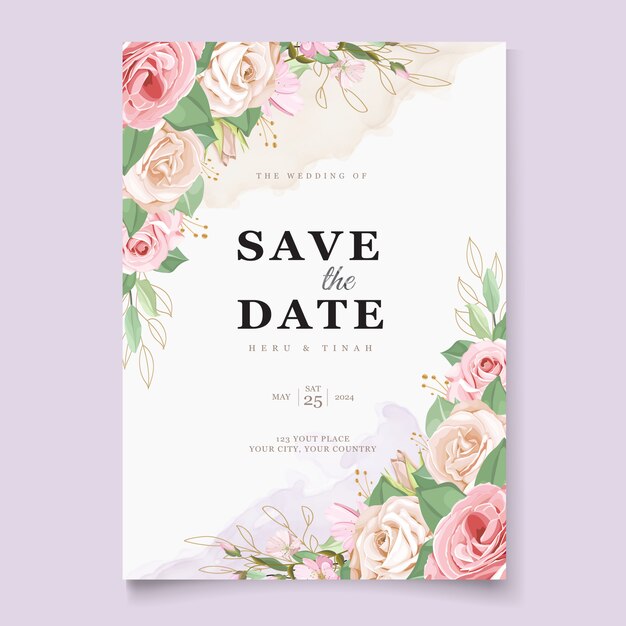 Wedding card template with beautiful floral wreath