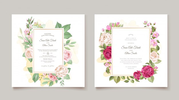 Wedding card template with beautiful floral wreath