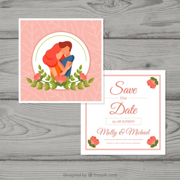 Wedding card template with flat characters