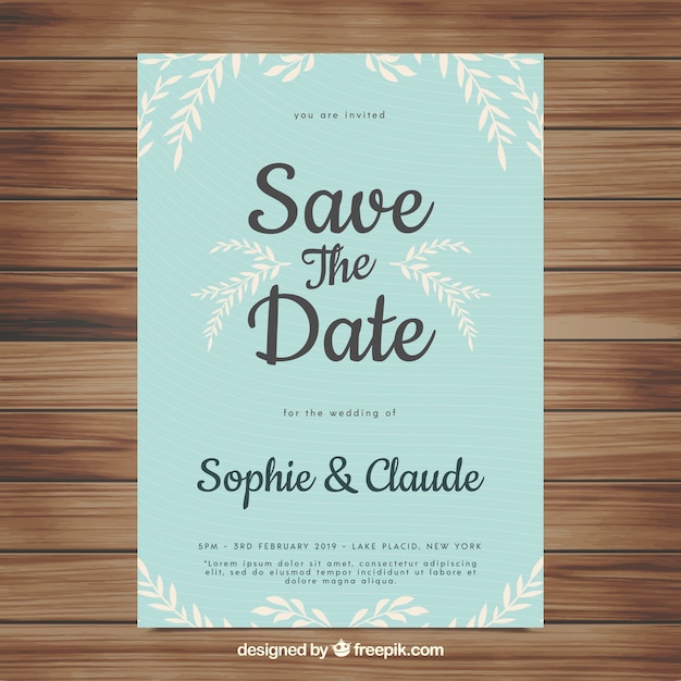 Wedding card template with flat flowers