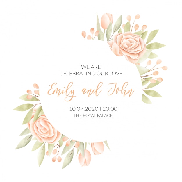 wedding card with floral frame