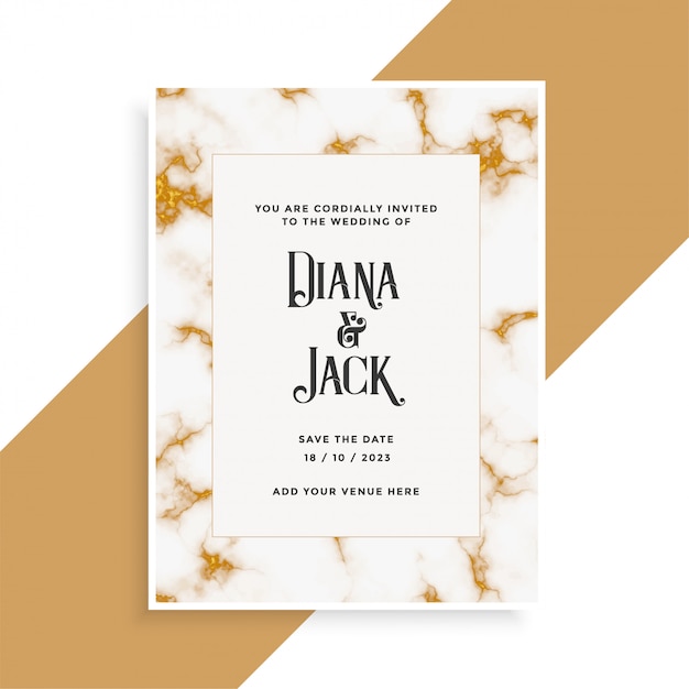 Wedding card  with golden marble texture