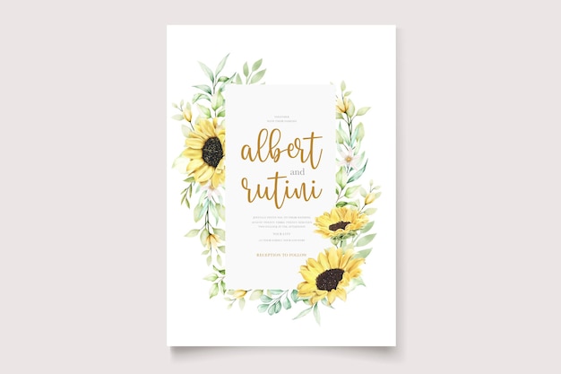 Free Vector wedding card with hand drawn watercolor sunflower