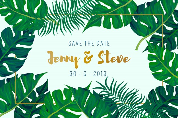 Wedding card with palm leaves background