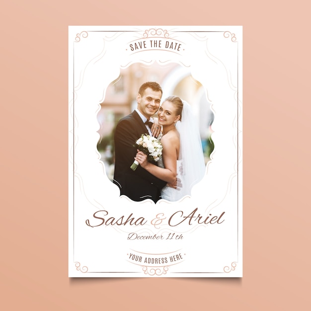 Wedding card with photo of couple