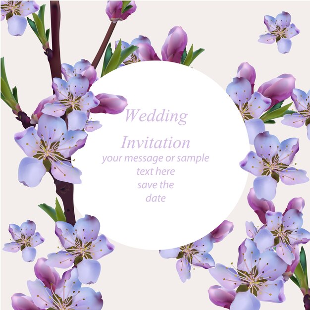 Wedding card with purple flowers