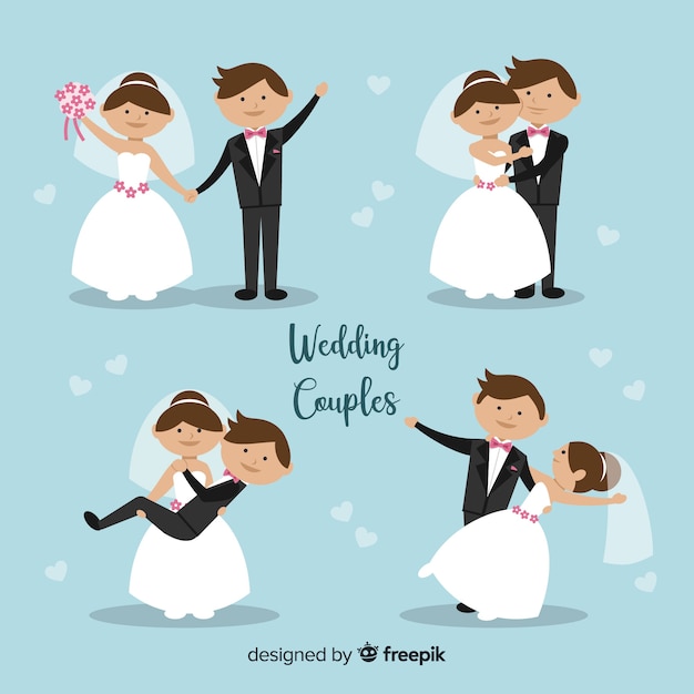 Free vector wedding couple character collection