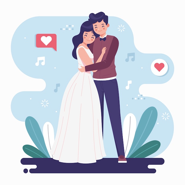 Wedding couple in flat design