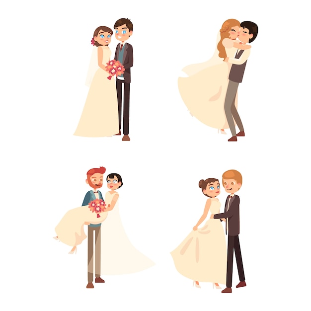 Free vector wedding couples different positions