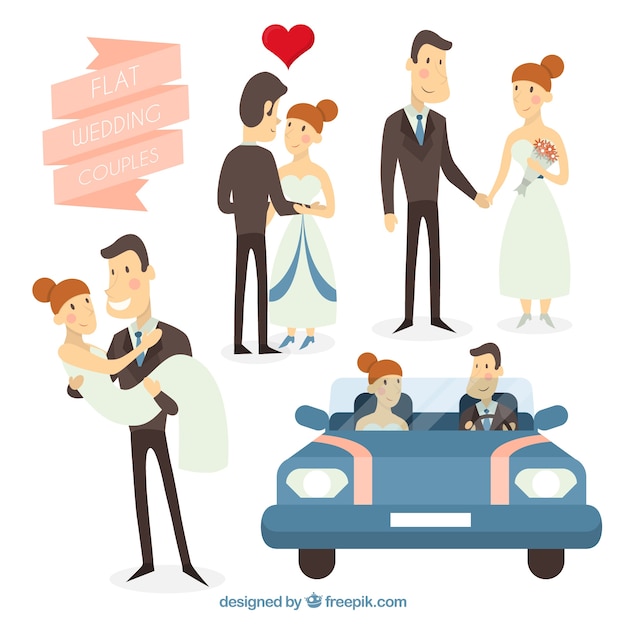 Free Vector wedding couples flat design