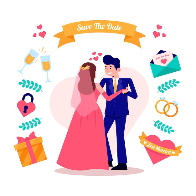 Wedding couples in flat design