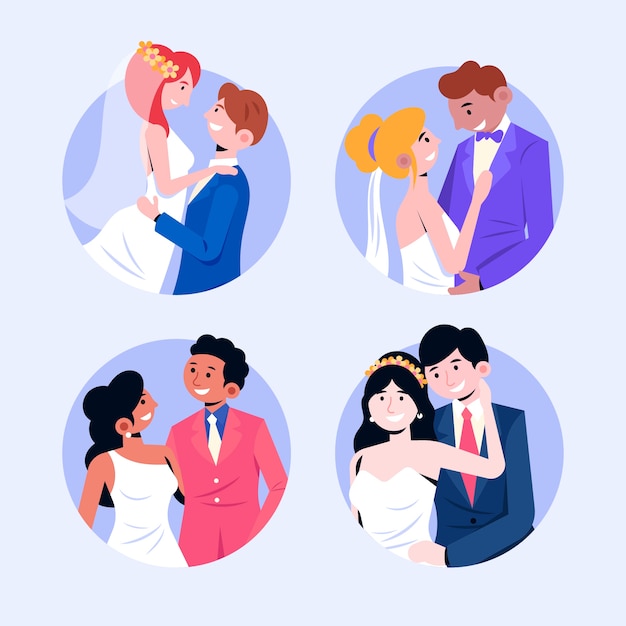 Free vector wedding couples in flat design