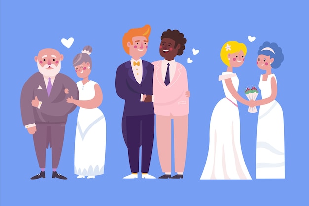 Wedding couples in flat design