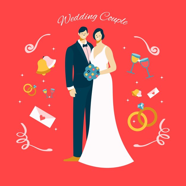 Wedding couples in flat design