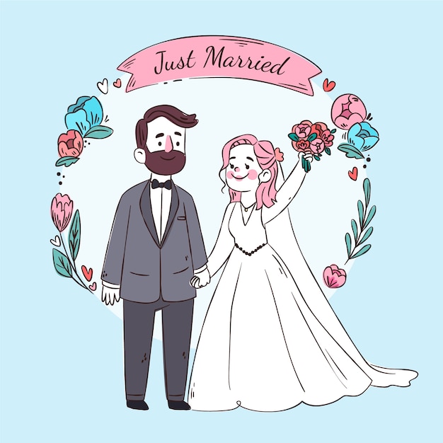 Free Vector wedding couples in flat design