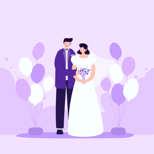 Free vector wedding couples in flat design