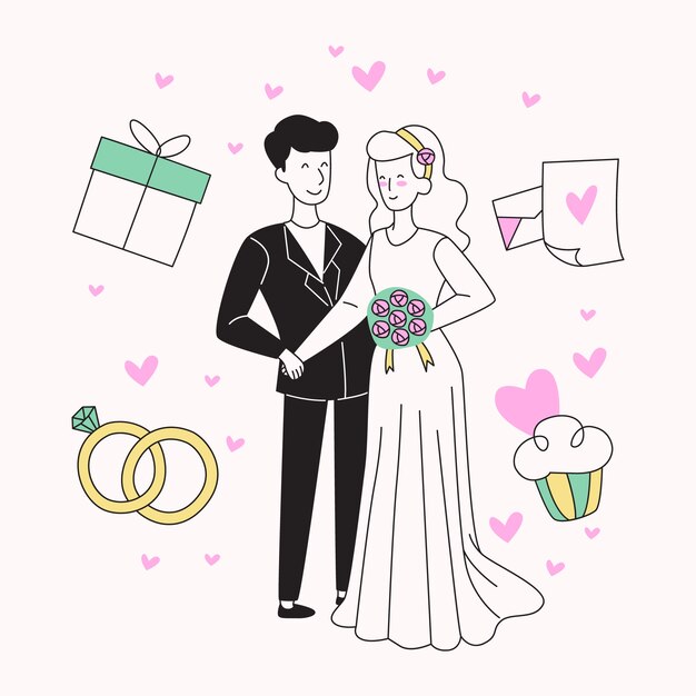 Free Vector wedding couples in hand drawn style