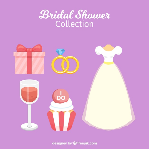 Wedding dress and other elements in flat design