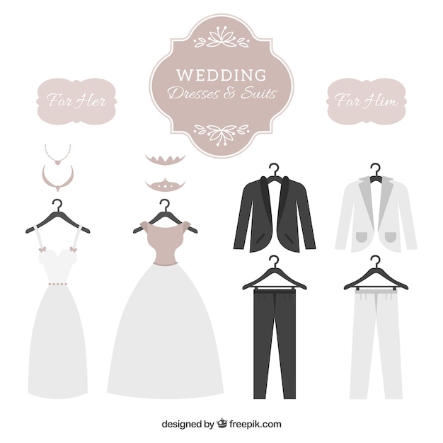 Free Vector wedding dresses & suits set