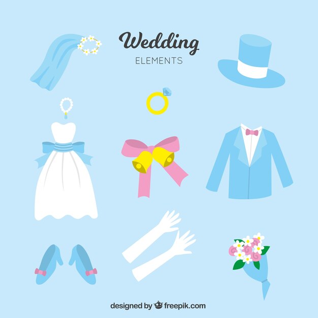 Wedding elements blue design collection