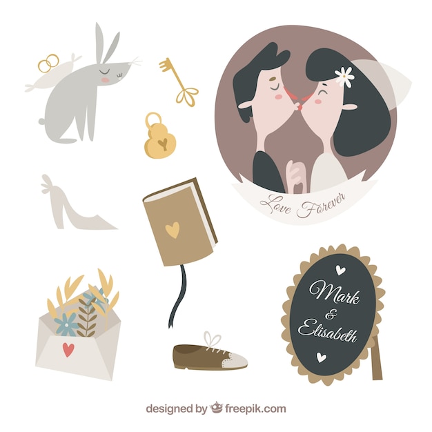 Free vector wedding elements cartoon design