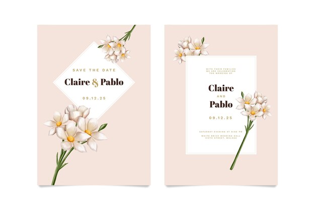 Wedding floral invitation card template