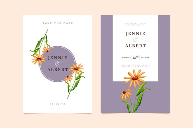 Wedding floral invitation card template