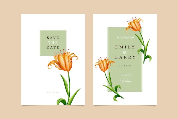 Wedding floral invitation card template