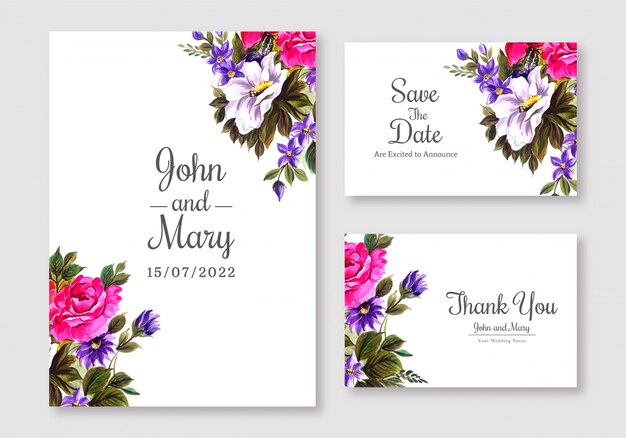 Wedding flowers colorful card set template background