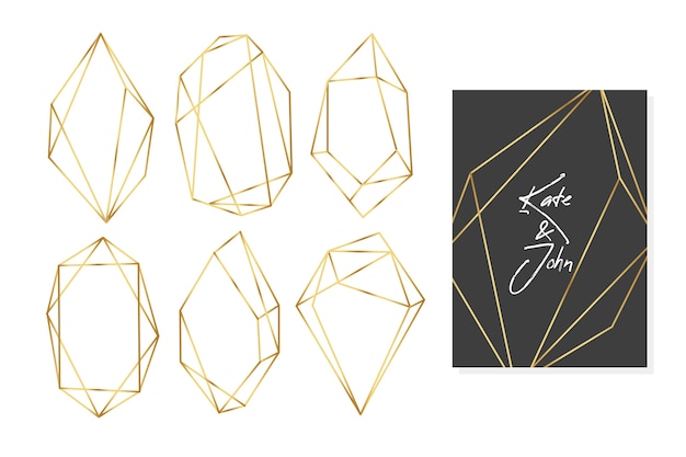 Wedding frame collection with golden polygons